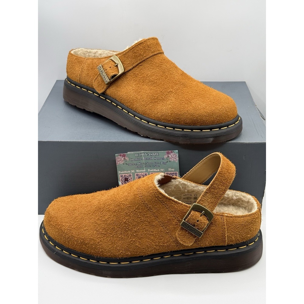 Dr. Martens Isham Vintage Faux Shearling Mules Men's Size 12 Brown Leather